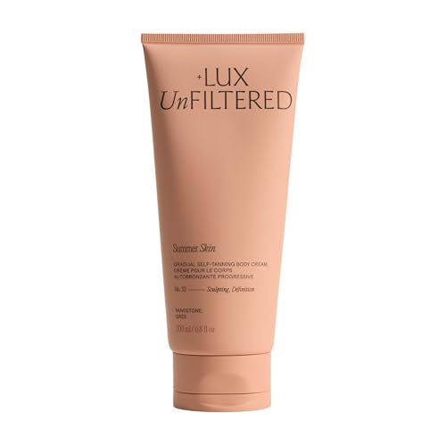 Image of + Lux Unfiltered N32 Summer Skin Body Sculpting Gradual Tanning Lotion - Self Tanner Firming Body Lotion with Peptides & Caffeine - Firms & Tones Skin - Vegan & Cruelty-Free Sunless Tanner, Sandstone