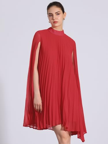 Image of Allegra K Women Chiffon Pleated Flowy Cloak Sleeve Cape Knee Length Dress