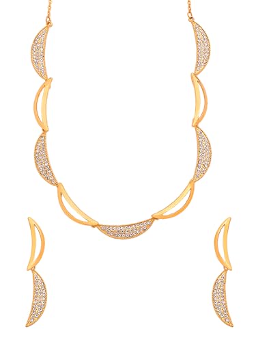 Image of Yellow Chimes Necklace Set for Women | White Stone Necklace Set | A5 Crystal Jewellery Set for Women | Luxe Layers | Rose Gold Plated Necklace Set | Birthday Anniversary Gift for Women Wife