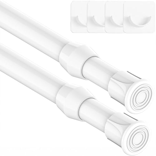 2 Piezas Barra Cortinas Extensible Cortina Blanca no es Necesario Taladrar con Soporte para Cocina baño Armario y Ventana (30-50cm,Blanco)