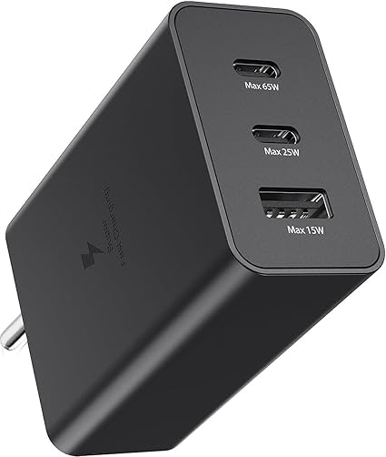 Image of Original 65W Tri Port,Type-C & USB-A,Super Fast Charger Compatible with Sam-Sung (Cable not Included),Black,Tablet (TOY10)