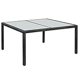 Qnhdfrt Gartentisch 150x90x75 cm Schwarz Poly Rattan Esstisch mit Glasplatte Stahlrahmen Wetterfest Modernes Design Einfache Montage für Garten Balkon Terrasse und Outdoor Lounge