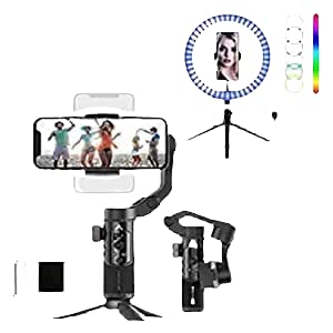 Image of Drumstone 3-Axis Handheld Gimbal Stabilizer for Smartphone Foldable Small Pocket Size 280g Load Max,Ring Lamp RGB Fill Light Small Bracket for Mobile Phone Live Streaming Video
