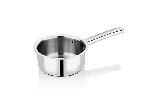 Image of Bhalaria Triply Stainless Steel Sauce Pan 15cm 1.25Litre | Induction Base Heavy Gauge 3 Layer Body | Milk Boiler & Tea Pan with Handle | Food Grade Steel | Gas Compatible | Dishwasher Safe