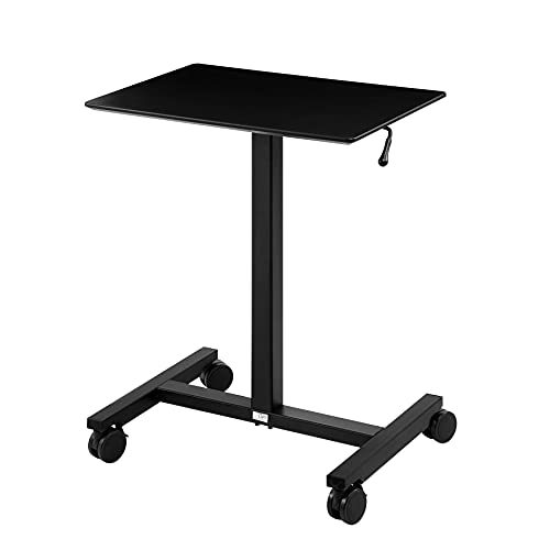Seville Classics Airlift Height Adjustable Pneumatic Laptop Sit Stand Desk Mobile Rolling Cart Computer Workstation For Home Office, Classroom, 24" Desktop, Black #TOP6