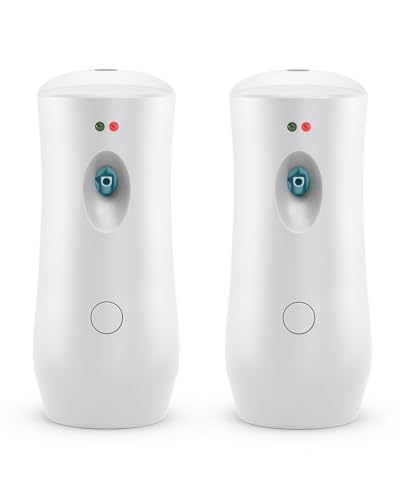 Automatic Air Freshener Spray Dispenser (2-Pack) White Wall Mounted or Free Standing Battery Operated Sprayer for Home or Commercial Use, 3 Auto Scent Release Time Settings for Room/Bathroom Freshness