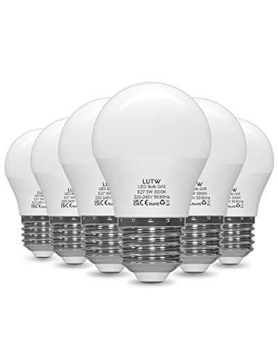 LUTW E27 LED Lampe G45 5W LED Glühbirne ersetzt 40W Glühlampen Mini Globe G45 480lm Leuchtmittel 3000K Warmweiß LED Birne 220 Abstrahlwinkel Energiesparlampe Nicht Dimmbar 6 Stück