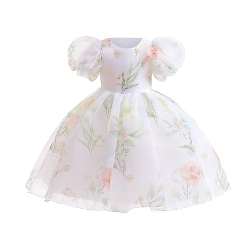 Girls Floral Printed Bubble Sleeve Puffy Gown Dress Dress Flower Girl Wedding Girls Christmas Size 16