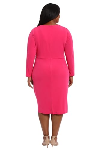 Image of London Times Women's Dresses Draped Neckline Slimming Midi Length Jersey Sheath Dress with