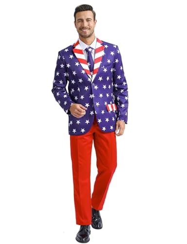 Fashonal American Flag Suits 4th of July Outfits for Men Patriotic Jacket  Pants Set with Bow Tie and Tie Dark Blue and White Stars Size M at Amazon  Men's Clothing store
