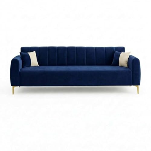 Image of Habibi Rich Velvet Suede 3 Seater Sofa Set | Spacious Soft Touch Comfort Seating | Modern Sofa for Living Room (Dark Blue)