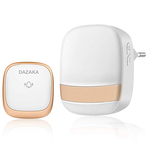 DAZAKA Timbre Inalámbrico Exterior Impermeable Sin Pilas (Autoalimentado), 5 Niveles de Volumen Ajustables, 38 Melodías, Alcance de 150m, IP44 2 Receptores y 1 Transmisor (1 Transmisor 1 Receptor)