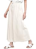 Lock and Love Women's Washed Linen Casual Loose Wide Leg Pants Pocket Pant with Draw String, Wb2283_white, Medium