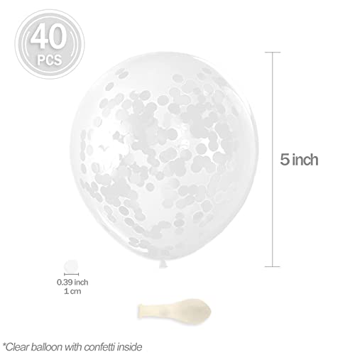 Image of White Confetti Balloons, 40 Pcs 5 Inch Clear Balloons with Confetti Inside for Birthday Party Graduation Engagement Cake Topper Decor Bridal Shower Baby Shower Decoration Supplies