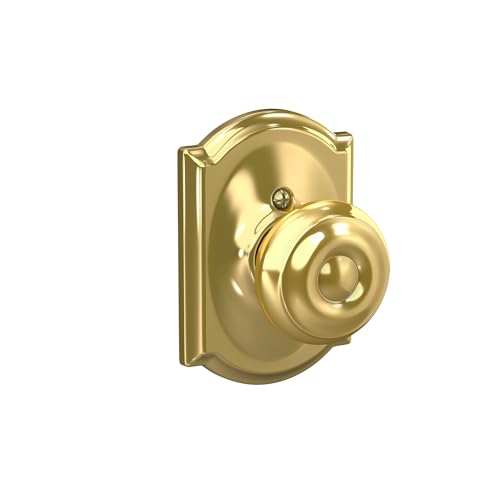 Image of SCHLAGE F10 GEO 605 CAM Camelot Collection Georgian Passage Knob, Bright Brass