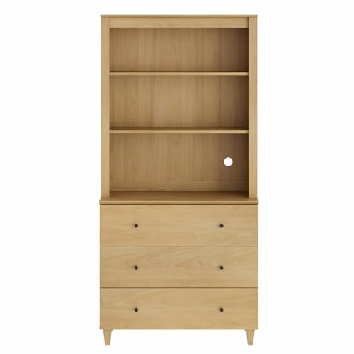Image of WAMPAT 71 inch Tall Bookcase with 3 Drawers & Open Shelves, Modern 3-Tier Bookshelf with Adjustable Shelf, Floor Standing Wooden Display Book Shelf for Home Office, Living Room, Bedroom, Oak