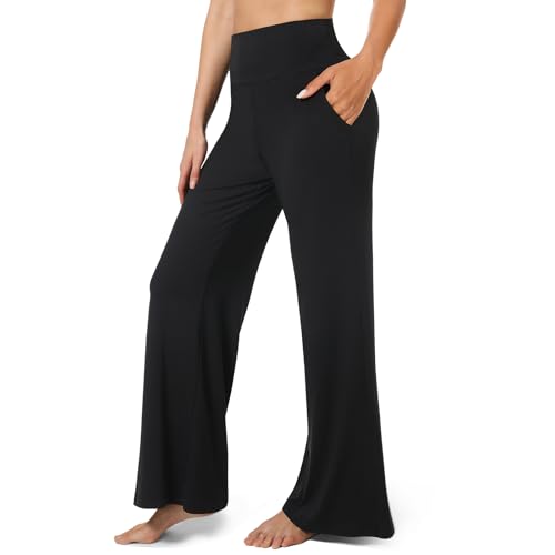 we fleece Womens Wide Leg Yoga Pants with Pockets High Waisted Casual Lounge Loose Dress Petitel Palazzo Pants