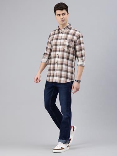 Image of Majestic Man Men Comfort Slim Fit Opaque Checked Cotton Casual Shirt