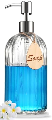 Soap Dispenser - Premium Quality - Large 530ml Hand & Dish Soap Dispenser - Rust Proof Stainless Steel Pump - Clear Glass - Ideal for Kitchen Dish Soap, Hand Soap, Essential Oil & Lotion - Sturdy