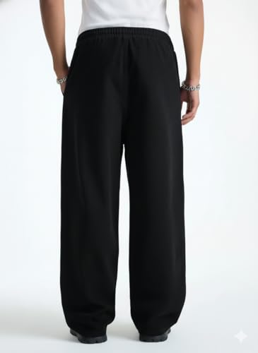 Image of Men's Baggy Track Pants, Baggy Streetwear, Cotton Track Pants, Elastic Waist & Relaxed Fit Bottoms.
