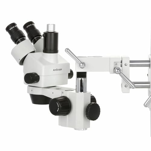 Image of AmScope - 3.5X-180X Simul-Focal Stereo Zoom Microscope on Dual Arm Boom Stand + 144-LED Ring Light + 18MP USB 3.0 Camera - SM-4TPZZ-144-18M3