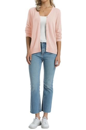 Image of QUALFORT Women's 100% Cotton Lightweight Cardigans Long Sleeve Knitted Button Down Sweater