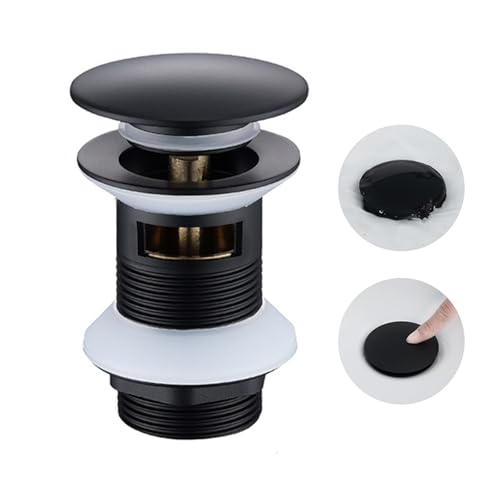 Alriedy Tvättställsblandare, universal 1 1/4 tum tvättställsavlopp, popup avloppsventil med bräddavlopp, universell handfatsproppar för tvättställ och tvättställ, universell 1/4 tum (svart)