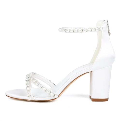 Block Heel Wedding Sandals Bride Wedding Shoes Pearl Heels Bridal Shoes Open Toe Wedding Heels3