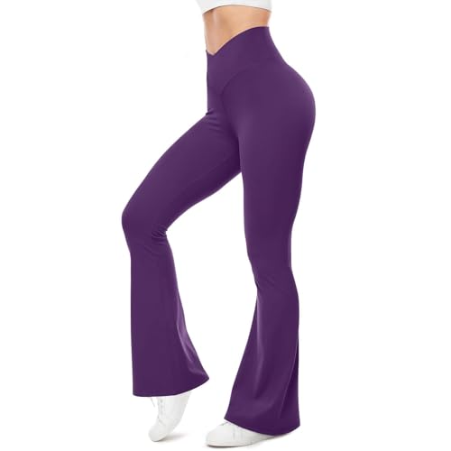 Generico Leggins Mujer Deportivos Fitness, Pantalones de Zampa Seamless Yoga Pants Fared Elásticos Medias Cintura Alta Leggins Casual Booty Pantalón Pierna Ancha Bootcut para Running Deportivo