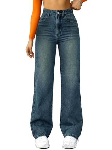 Image of FUNUCA Straight Leg Jeans for Women,High Waisted Wide Leg Loose Microelastic Boyfriend Denim Pants