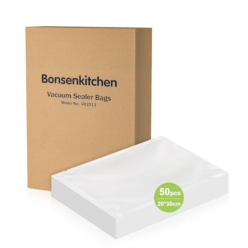 Bonsenkitchen Vakuumierbeutel 50 Beutel 20x30 cm, Profi-Folienbeutel für alle Vakuumiergerät, vakuumbeutel für lebensmittel, Sous Vide Gefrierbeutel, Einschweissbeutel, BPA-frei, VB3213