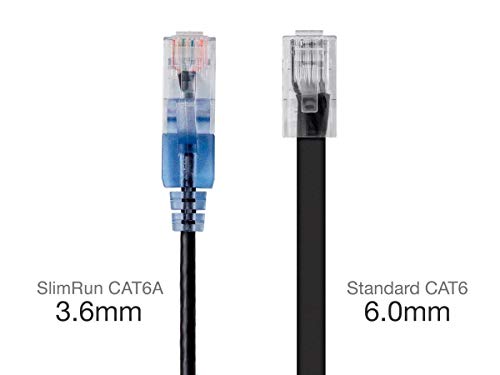 Image of Monoprice SlimRun Cat6A Ethernet Patch Cable - Network Internet Cord - RJ45, Stranded, UTP, Pure Bare Copper Wire, 30AWG, 2 Feet, Black, 5-Pack