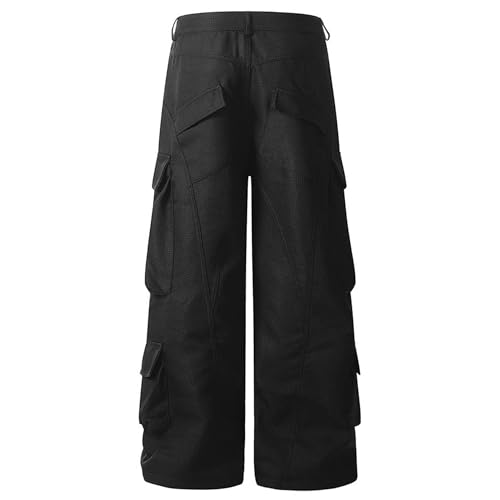 XYXIONGMAO Men's Black Loose Multi-Pocket Cargo Pants Techwear Streetwear Joggers Hip Hop Casual Sweatpants Pleated Overalls3