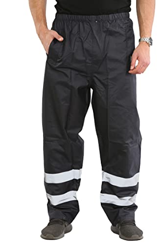 kraftd Mens Hi Vis Safety Over Trouser Waterproof Rain Trousers Work High Viz Visibility Pants Navy