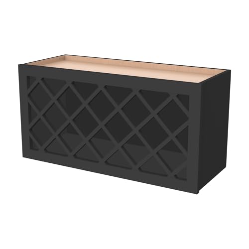 Shaker Style Wine Cabinet with Lattice Door Panel - RTA Solid Wood Enclosed Wall Mount Bottle Storage Organizer for Home Bar, Kitchen, Pantry, or Wine Cellar (Charcoal Black, 30" W x 12" D x 18" H)