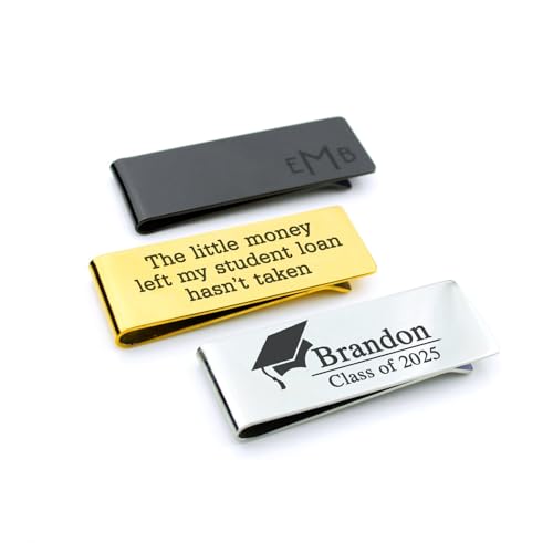 Personalized Money Clip for Graduation • Class of 2025 Custom Engraved Gift for Men • Unique College Grad Gift • Gold, Silver, Black • Engrave Monogram, College Logo, Mascot, Message, Date [Engraved]