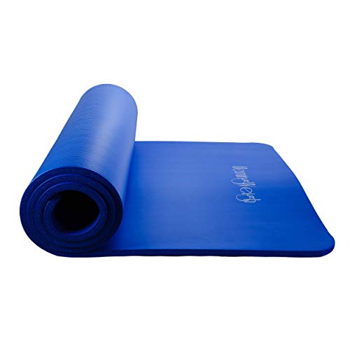 HemingWeigh Yoga Mat for Outdoor and Indoor Exercise with Strap Carrier, High Density 1/2 Inch Thick Foam, Blue