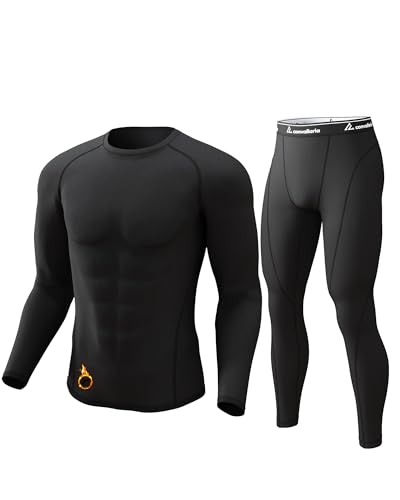 CL convallaria Thermal Underwear for Men Long Johns Winter Hunting Gear Sport Skiing Base Layer Top and Bottom Set Midweight Black Large