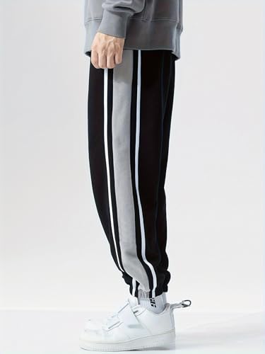 Image of Shasmi Black Side Striped Pants Men Oversized Baggy Wide Leg Trousers Elastic Waist Streetwear Joggers Men Track Pant for Men ll Track Pants ll Plain Track Pant (Trouser 155 $P)