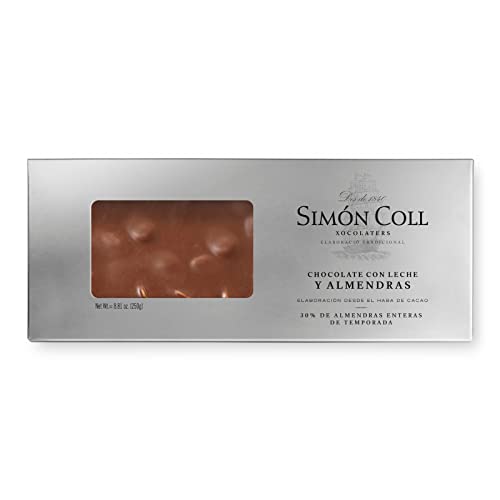 Chocolates Simón Coll - Cremosa Tableta de Chocolate con Leche y Almendras Enteras de Temporada 250gr