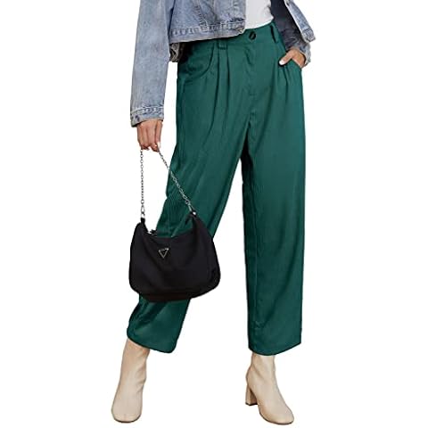 Women's Elastic High Waisted Corduroy Pants Comfy Straight Leg Trousers with Pockets Plus Size, Darkgreen, XXXL Cover