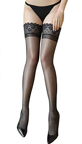 RICHTOER slim shine thigh haut bas ultra dentelle chatoyante haut antidérapant mince pure (Noir) Cover