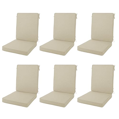 Image of Outdoor Chair Cushions 20x20, Water-Resistant & Fade-Resistant, Patio Furniture Lawn Dining Chair Seat Replacement with High Back, Ties Zipper, Removable Cover, Set of 6, Natural