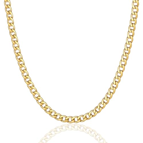 ChainsPro Cuban Link Necklace for Men, Silver/Black/Gold Plated Stainless Steel Mens Chain Necklace 5/9/12/15 MM Width,14