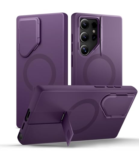 Image of SURITCH for Samsung Galaxy S24 Ultra Phone Case, Magnetic Protective Cover with Camera Cover & Adjustable Metal Kickstand for Galaxy S24 Ultra (2024)-Dark Purple
