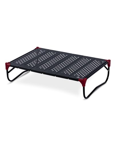 iClimb Extendable Folding Table Large Tabletop Area Ultralight Compact with Hollow Out Tabletop and Carry Bag for Camping Backpacking Beach Concert BBQ Party, Three Size (Black - XL, Low)
