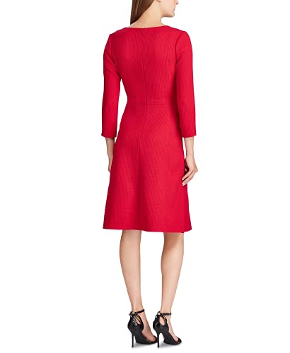 Lauren Ralph Lauren Womens Petites Textured V-Neck Wear to Work Dress Red 4P2