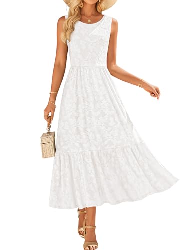 ZESICA Women‘s Summer Floral Bridal Shower Midi Dress Sun Dresses for Women 2026 Vacation Casual Flowy Sundress White M