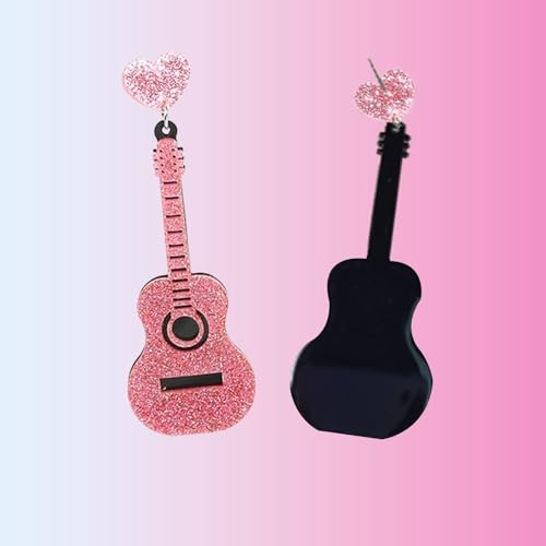 Pink Glitter Guitar Earrings – Lightweight Sparkly Statement Jewelry for Women, Music-Themed Accessories, Concerts, Parties, Gifts, Rodeo Outfits3