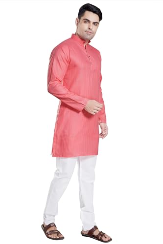 Image of DIVISIVE Men's Self Zari Line Cotton Blend Slim Fit Kurta Pyjama Set